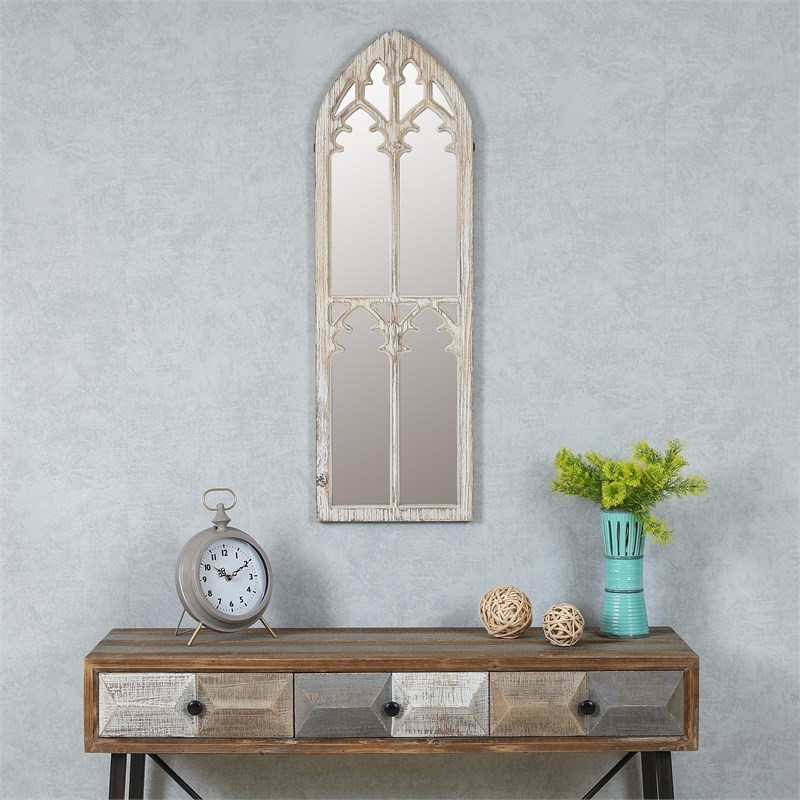 luxen home whitewashed cathedral framed wood wall mirror wha525