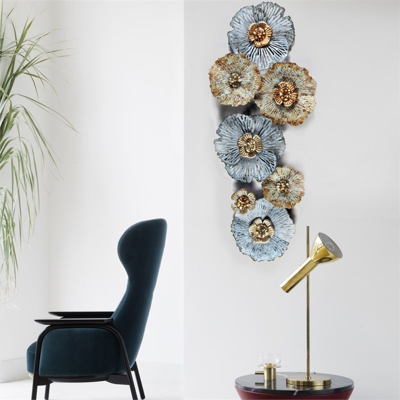 LuxenHome Multicolor Distressed Flower Metal Wall Sculpture Homesquare