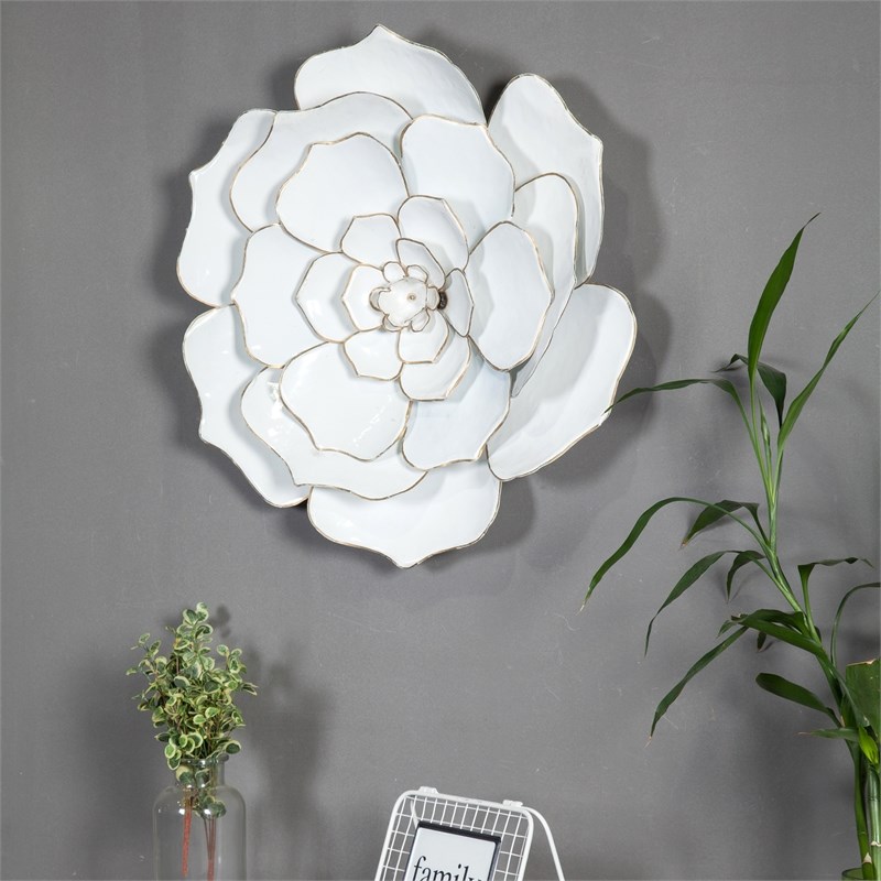 luxen home 24in. diameter white flower metal wall sculpture wha541