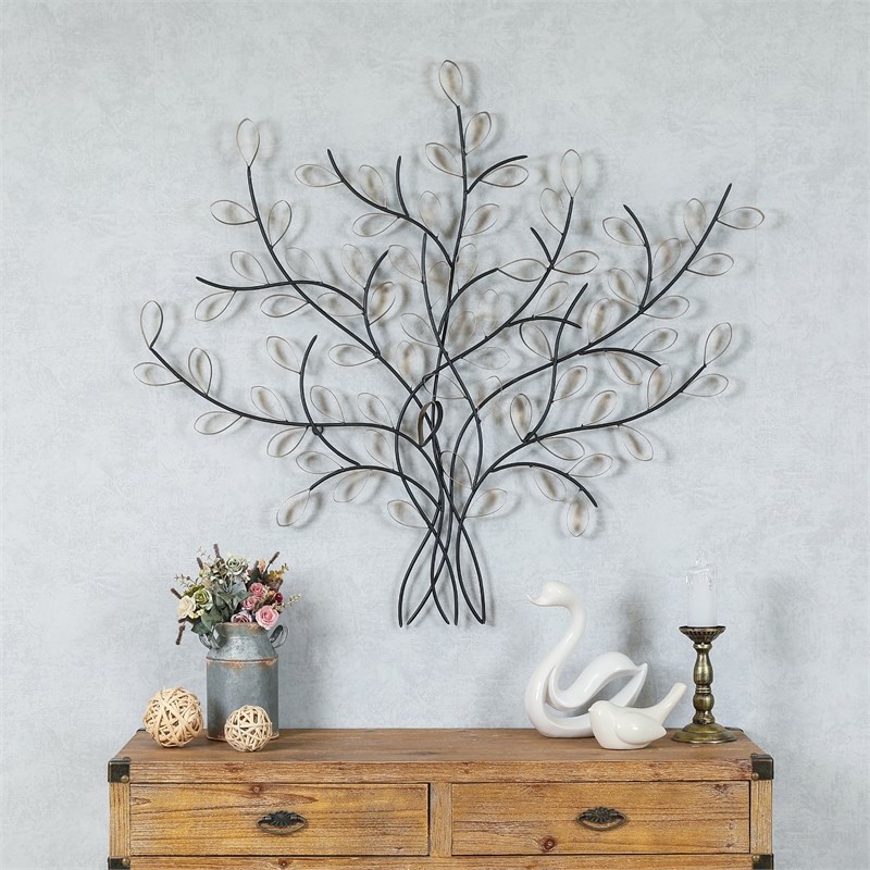 LuxenHome Iron Metal Tree Wall Sculpture in Black Homesquare
