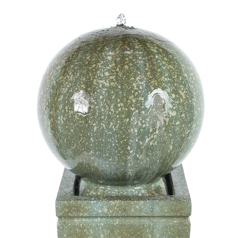 LuxenHome Patina Gray/Green Cement Sphere Pedestal Bubbler Outdoor Fountain