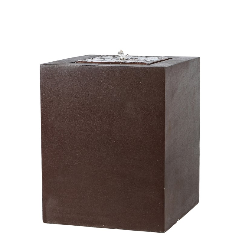 LuxenHome Rustic Brown Cement Square Bubbler Outdoor Fountain with LED Light