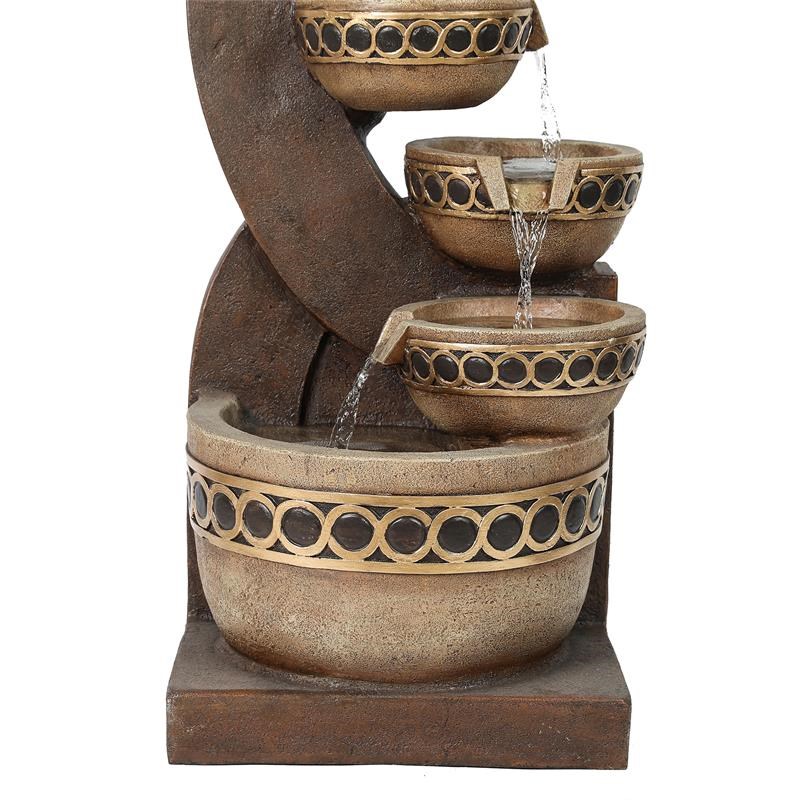 LuxenHome Resin Cascading Pitchers Patio Fountain in Black and Gold