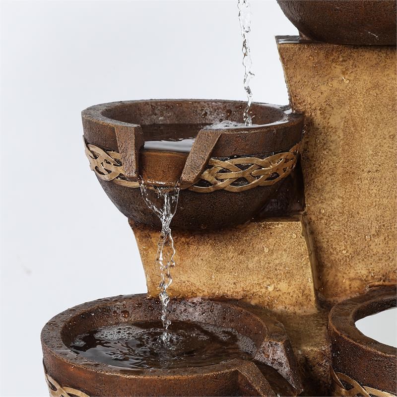 LuxenHome Brown Resin Tiered Pots Patio Fountain