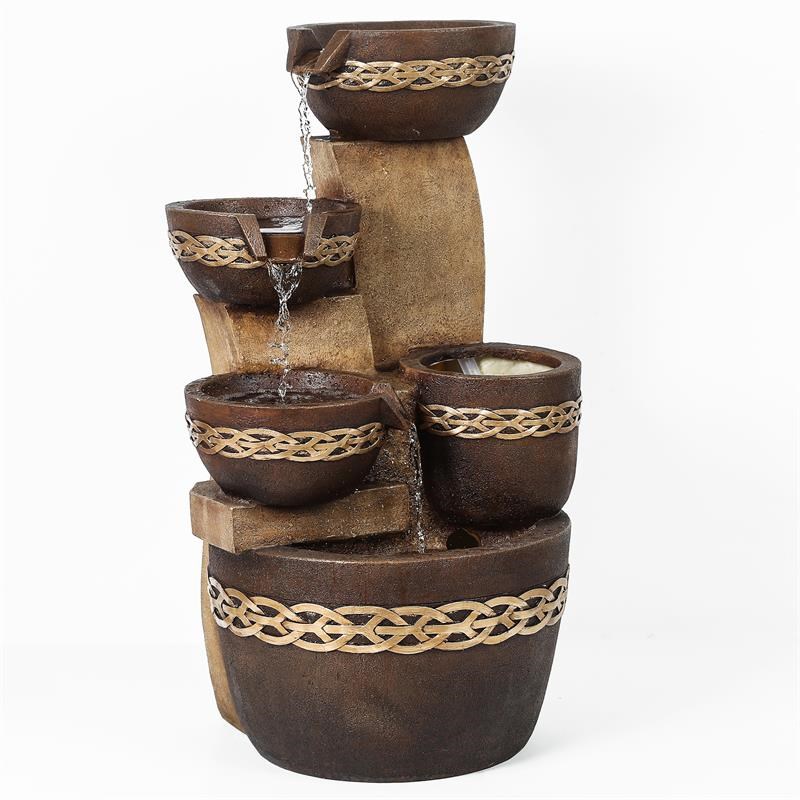 LuxenHome Brown Resin Tiered Pots Patio Fountain