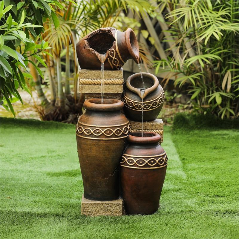 LuxenHome Roma Resin Tiered Urns Patio Fountain