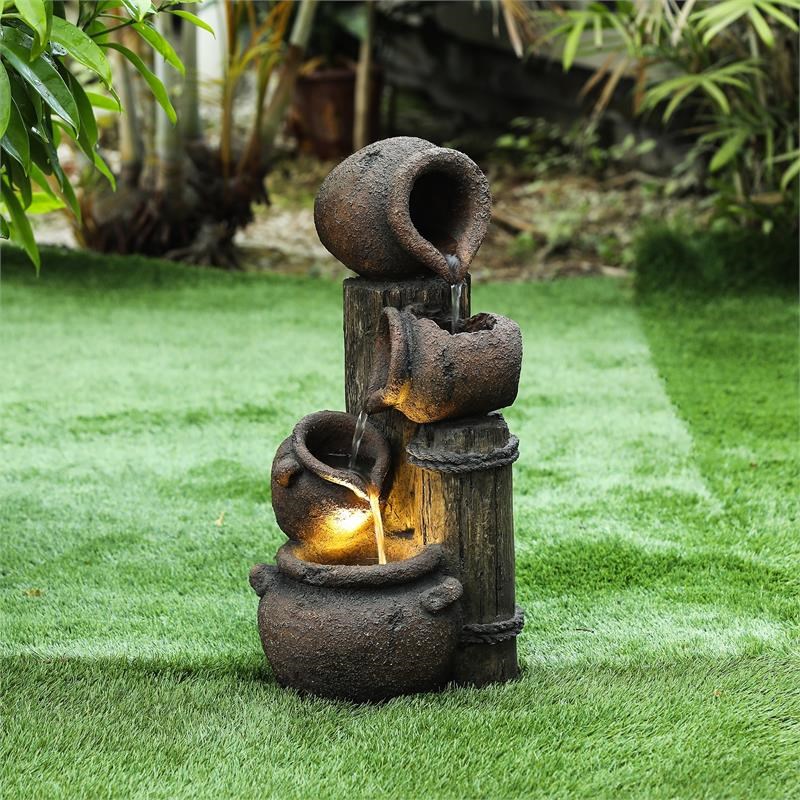 resin turtle cove cascading sculptural fountain with led light