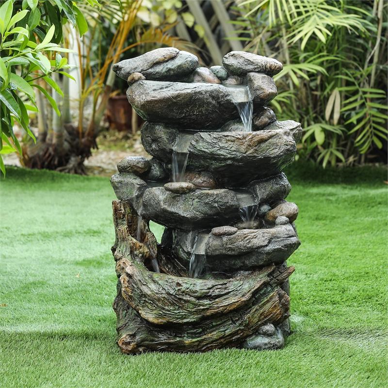 LuxenHome Resin Cascading Rock Patio Fountain | Homesquare