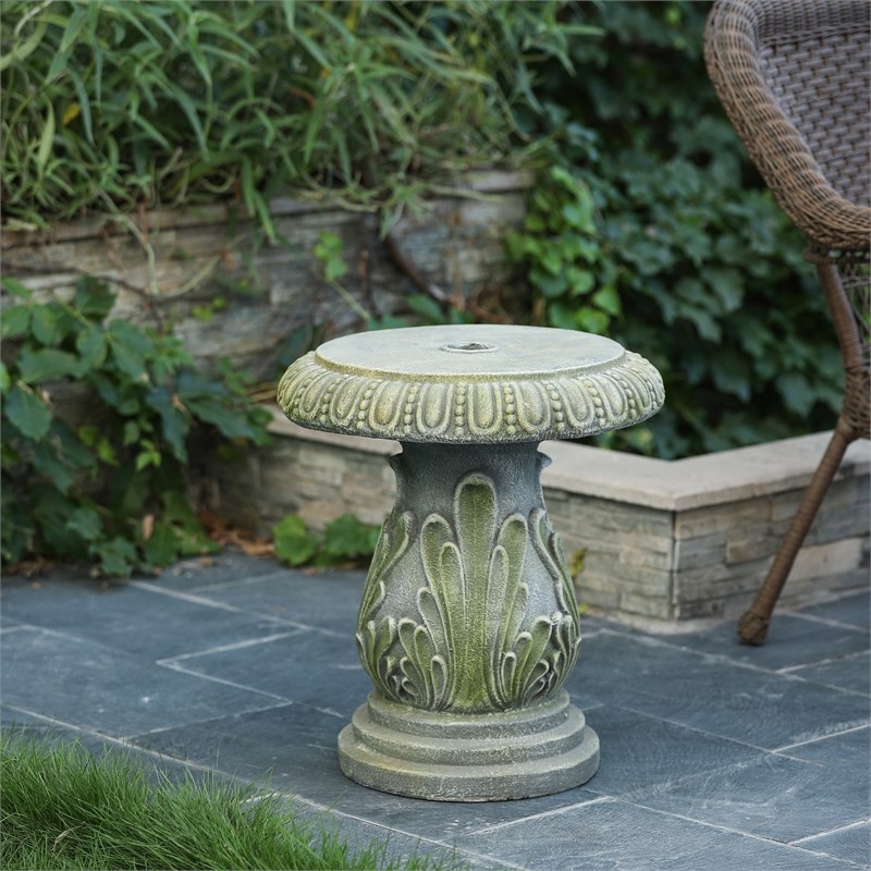 LuxenHome Patina Cement Umbrella Outdoor Side Table | Homesquare