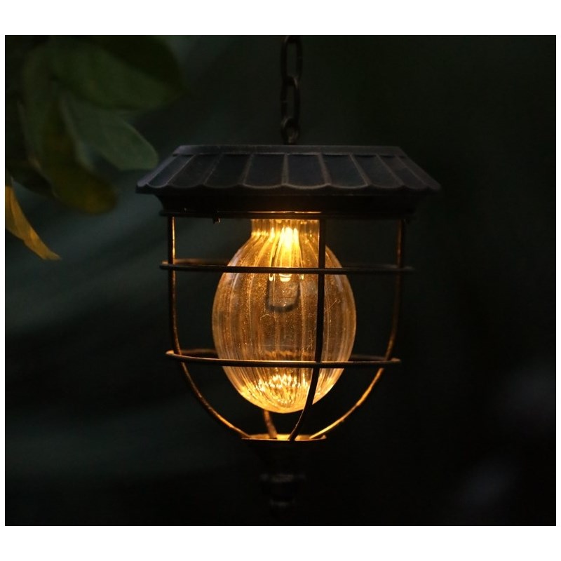 LuxenHome Brown Plastic and Metal Hanging Accent Solar Lantern