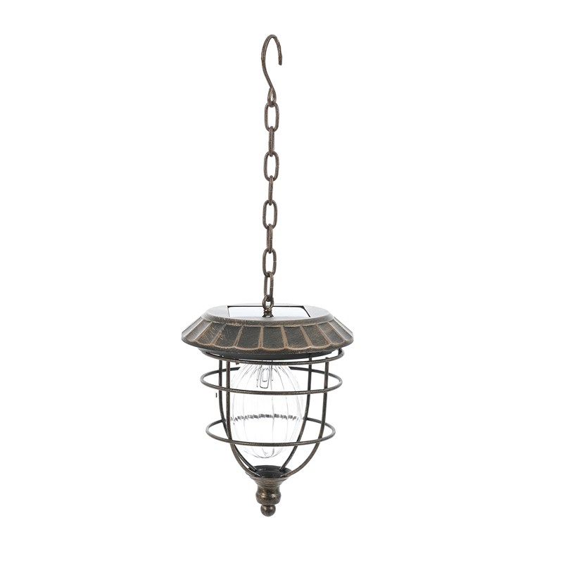 LuxenHome Brown Plastic and Metal Hanging Accent Solar Lantern