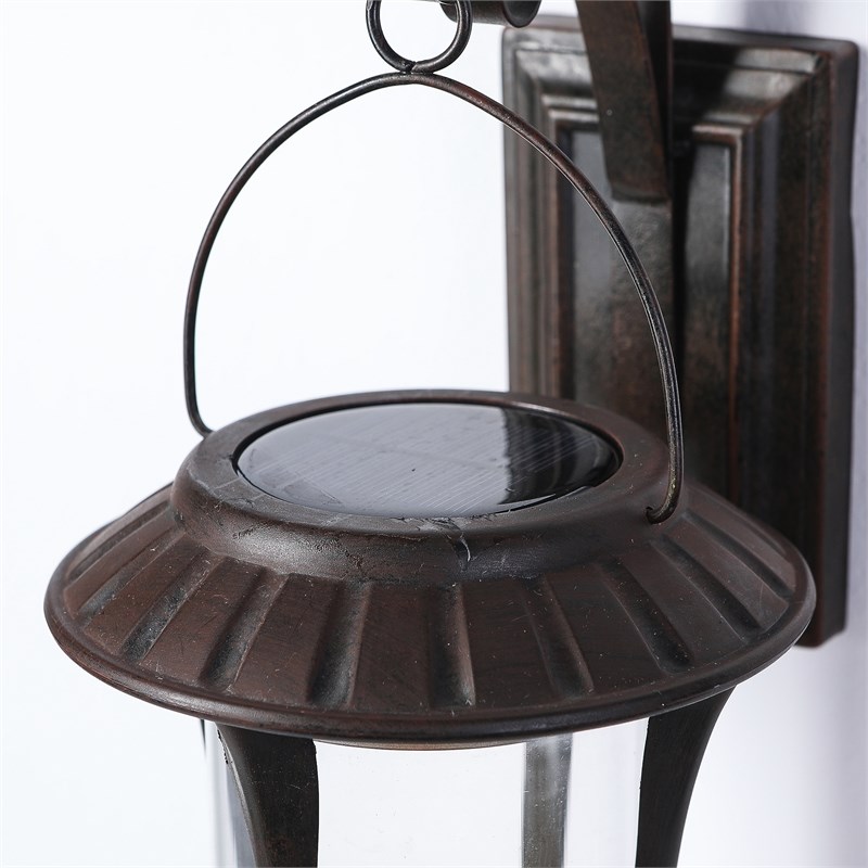 LuxenHome Hanging Solar Light Lantern Wall Sconce in Dark Bronze