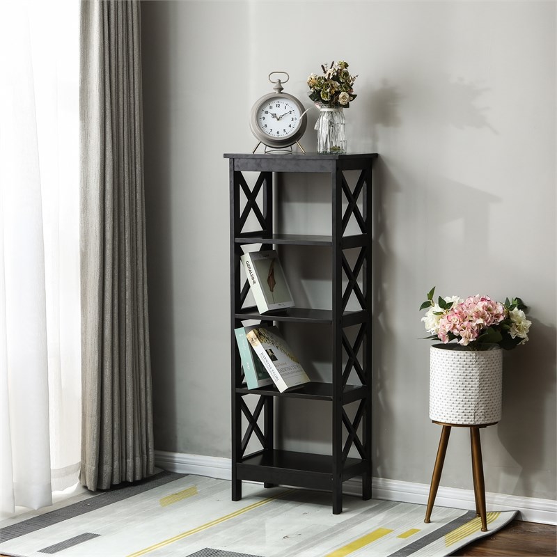 luxen home black x-sided narrow wood bookcase - whif627