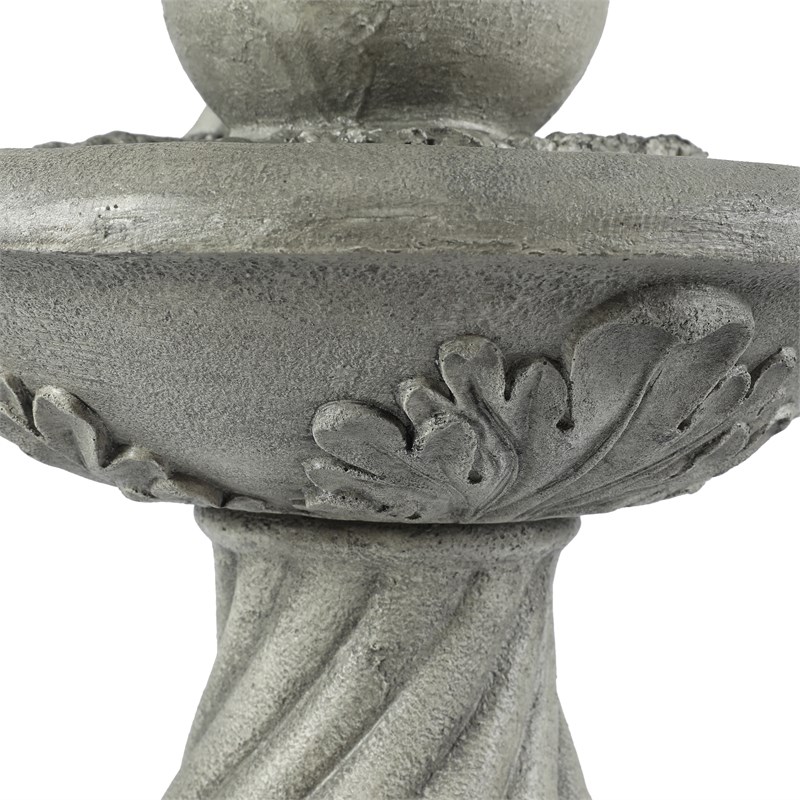 LuxenHome Gray Resin Cherub Birdbath Outdoor Patio Fountain