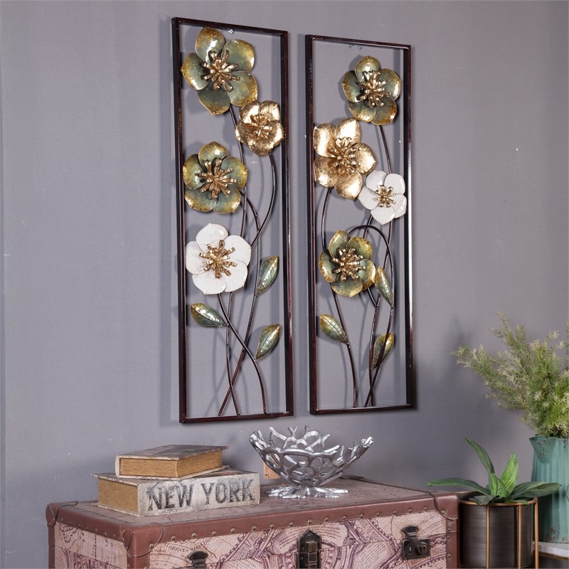 luxen home 2piece metal flowers wall decor wha744