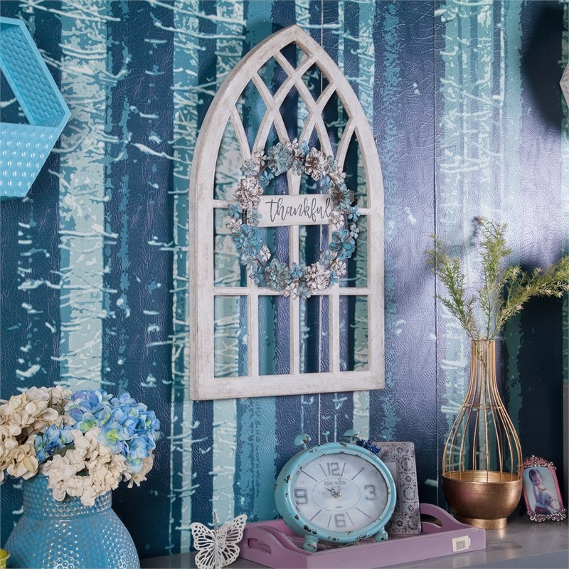 LuxenHome Metal and Wood Thankful Cathedral Window Wall Decor Homesquare