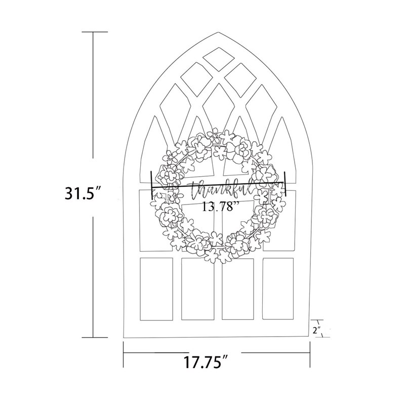 LuxenHome Distressed White Wood Metal Floral Wreath Cathedral Window Wall Decor