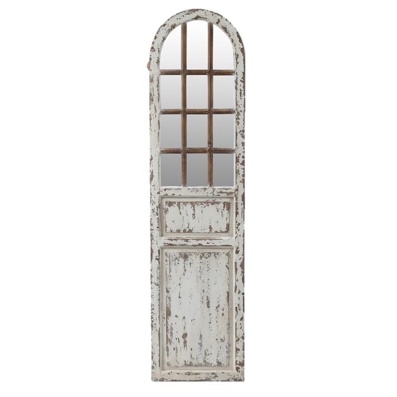 Luxenhome Distressed White Wood, Distressed Door Wood Wall Mirror