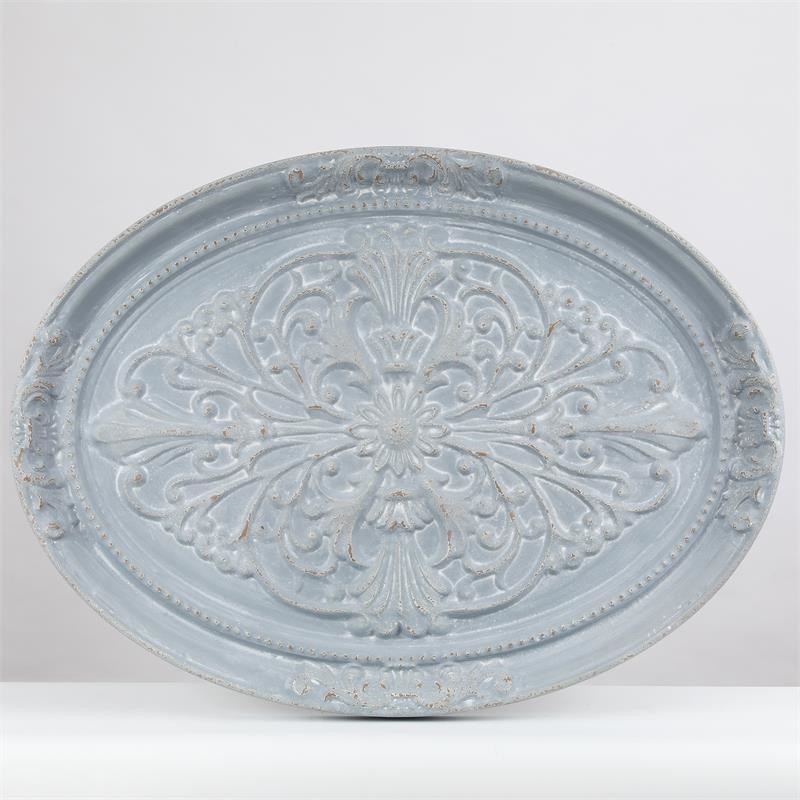 LuxenHome Vintage Gray Metal Floral Oval Wall Decor