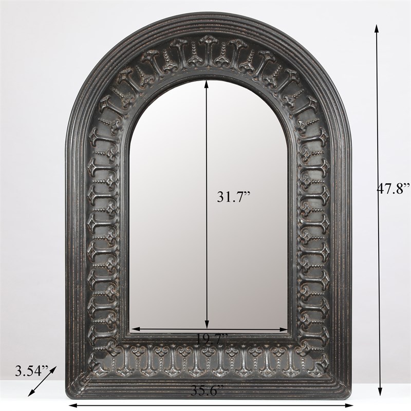 LuxenHome 47.8-Inch Rustic Dark Gray Metal Arched Wall Mirror