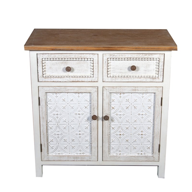 LuxenHome Distressed White Wood 2Drawer 2Door Storage