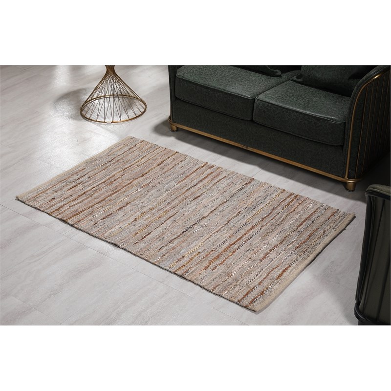 LuxenHome 3x5 ft Handwoven Beige Multi-Color Cotton Indoor Area Rug ...