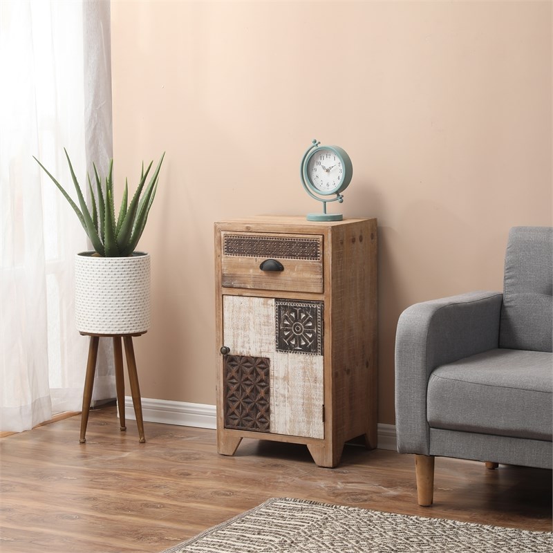 LuxenHome Farmhouse Wood 1-Drawer 1-Door Side Table with Storage