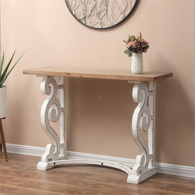 LuxenHome White and Natural Wood Rustic Vintage Console and Entry Table