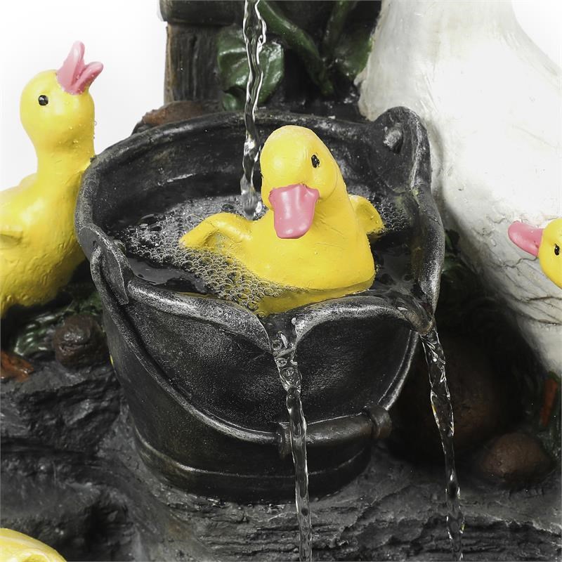 LuxenHome Polyresin Duck Family Bath Outdoor Fountain