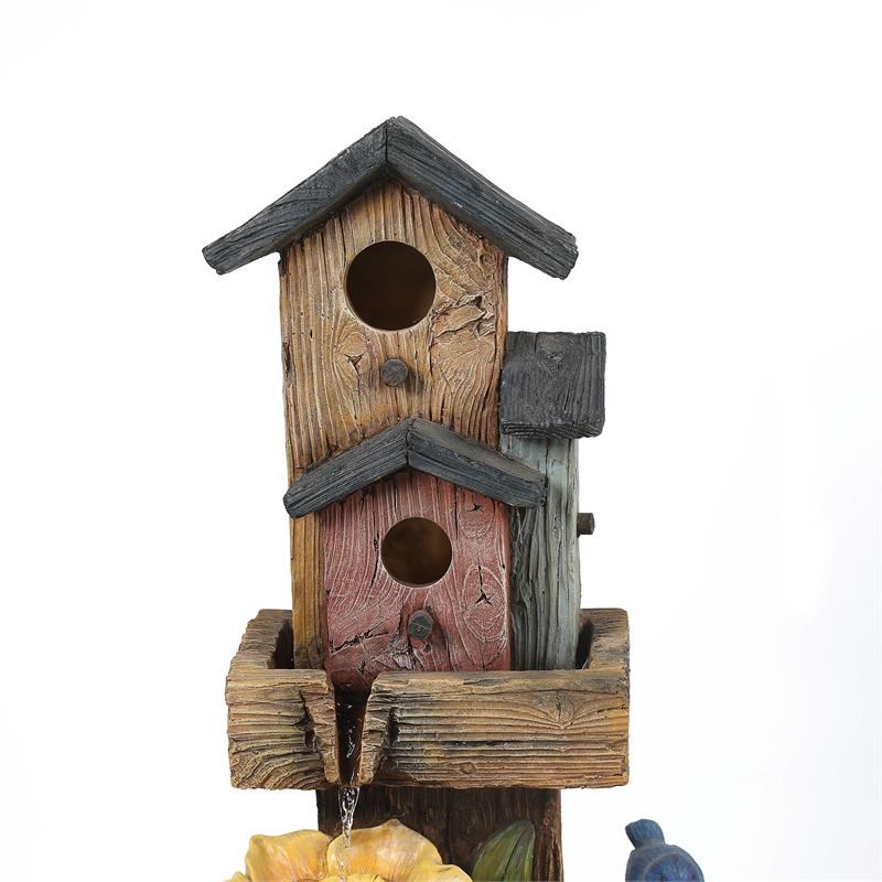 LuxenHome Rustic Birdhouses and Sunflowers Outdoor Fountain