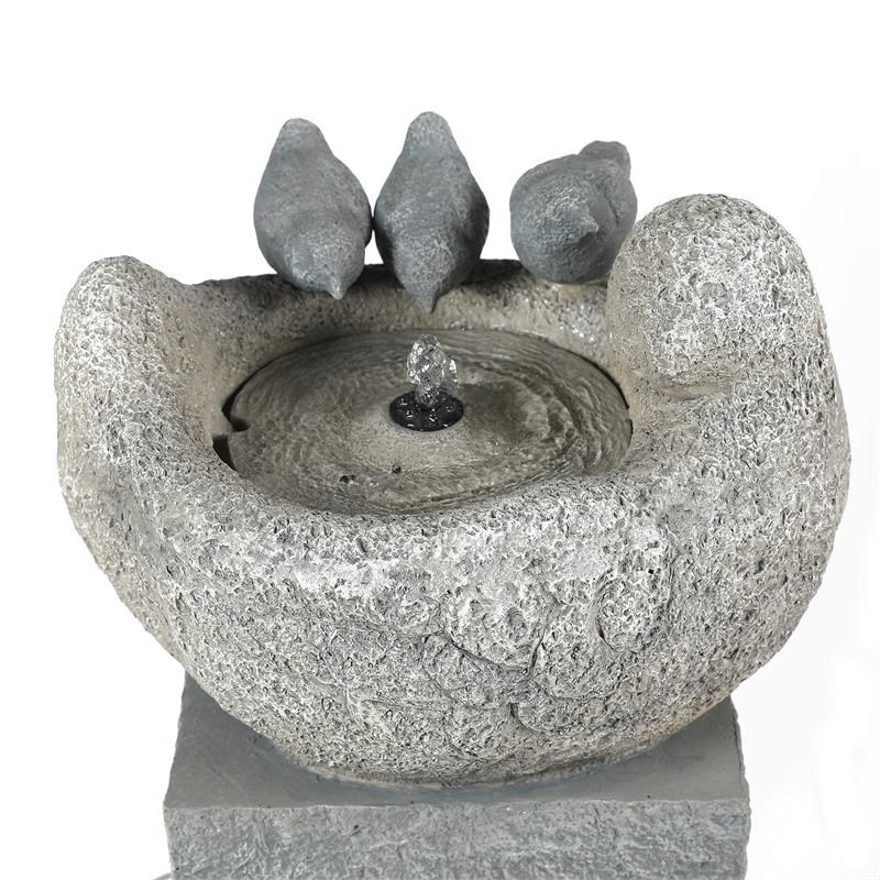 LuxenHome Gray Cement Birds Pedestal Lighted Outdoor Fountain