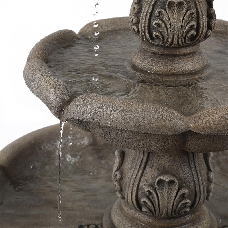 LuxenHome Gray Resin Pineapple 3-Tier Outdoor Fountain
