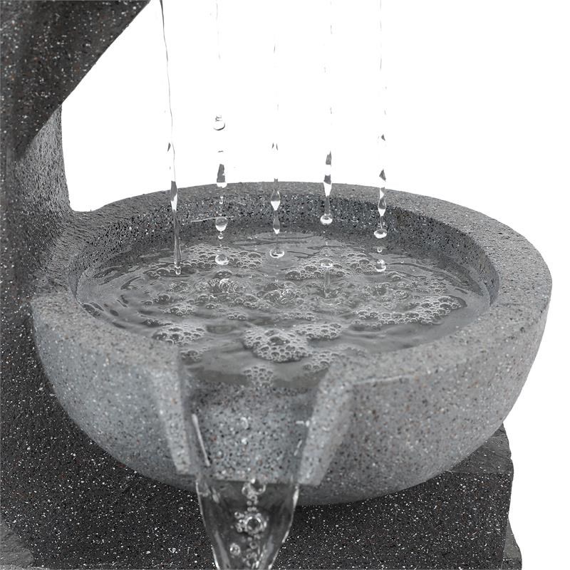 LuxenHome Gray Resin Raining Water Sculpture LED Outdoor Fountain