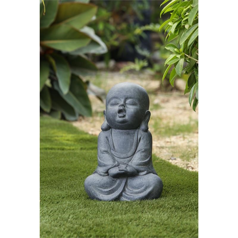LuxenHome Gray MgO Meditating Buddha Monk Garden Statue