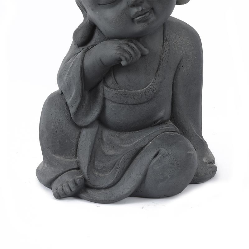 LuxenHome Gray MgO Meditating Buddha Monk Garden Statue