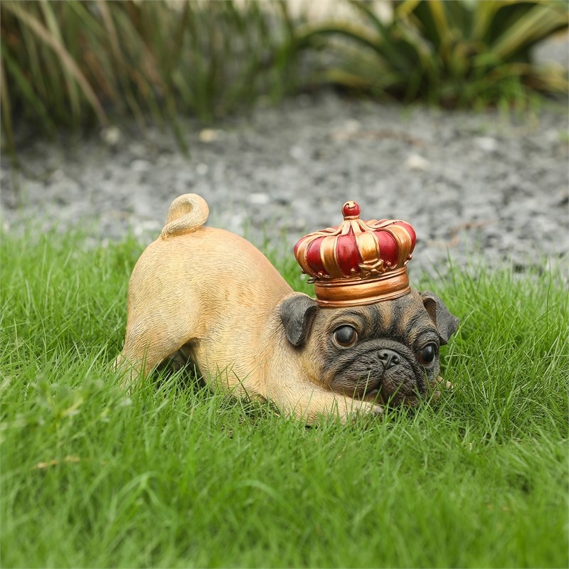 LuxenHome Fawn Polyresin Pug Puppy Garden Statue