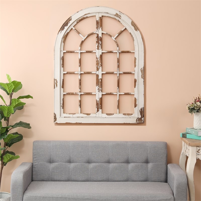 luxen home distressed white wood arched window wall decor