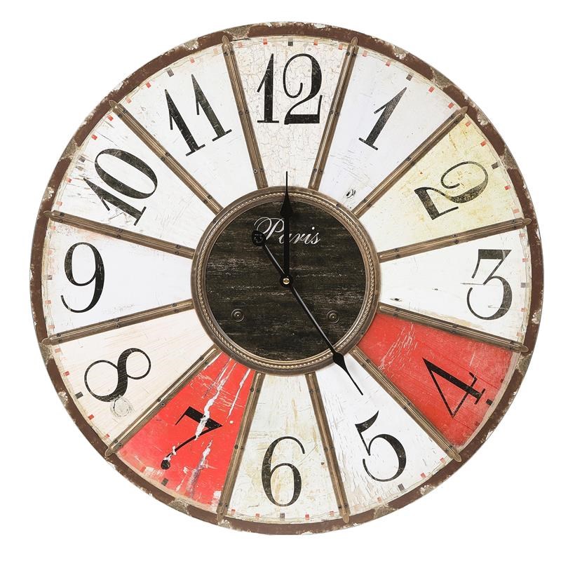 LuxenHome 23.6-inch Round Distressed Wood and Iron Wall Clock - WHA975