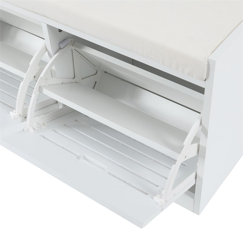 LuxenHome White Wood Shoe Storage Bench with Cushion
