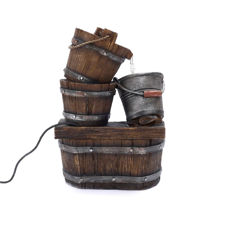 LuxenHome Resin Whiskey Barrel Lighted Outdoor Fountain with Planter