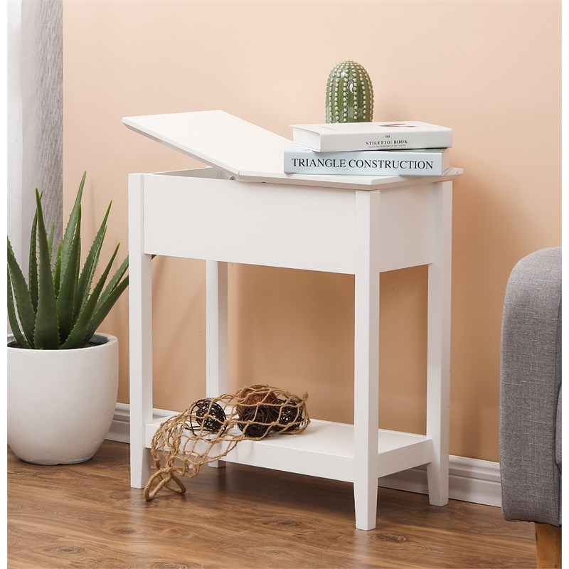 luxen home white mdf slim accent table with fliptop storage whif1001
