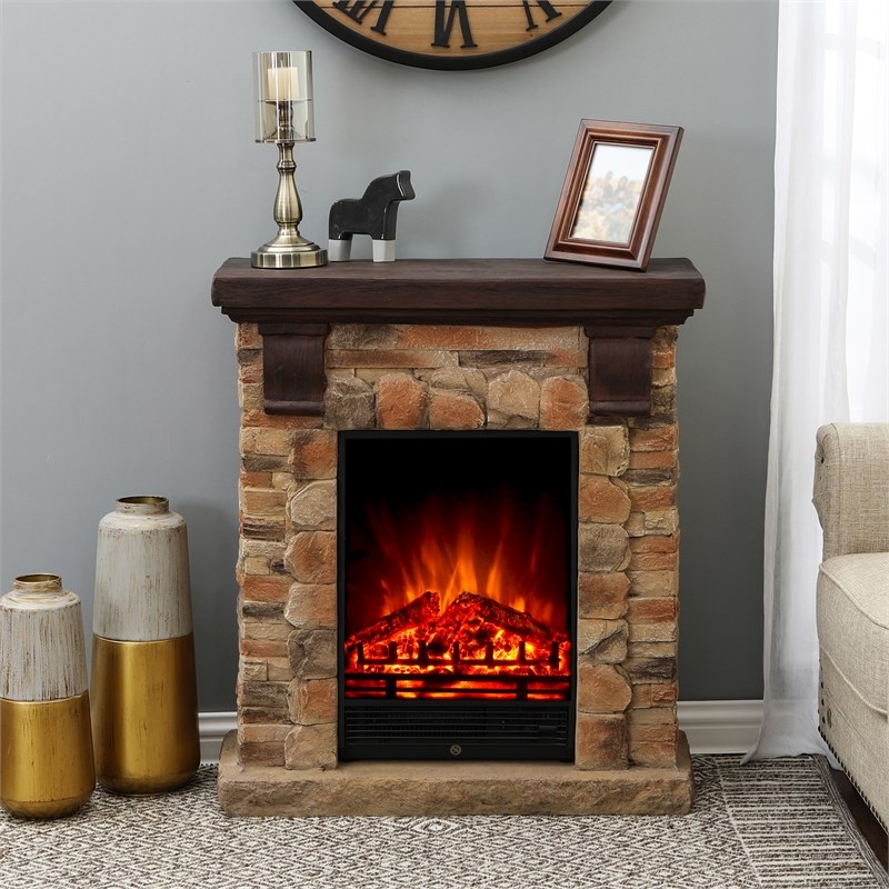 luxen home polystone brick electric fireplace - whif993