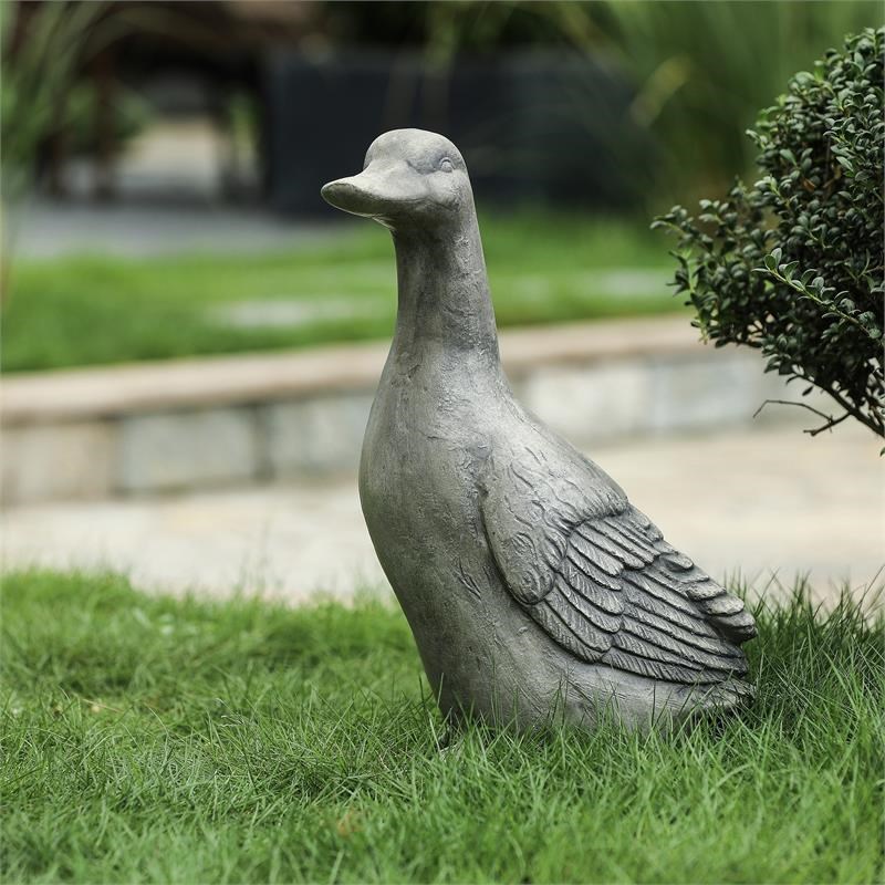 LuxenHome Gray MgO Duck Garden Statue