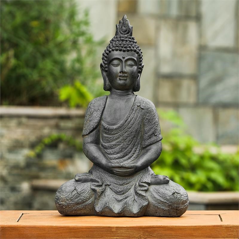 LuxenHome Gray MgO 21.7in. H Meditating Buddha Garden Statue