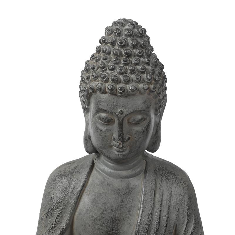 LuxenHome Gray MgO Enlightened Buddha Garden Statue