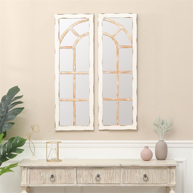 LuxenHome Two Piece White Wood Framed Window Wall Mirror | Homesquare