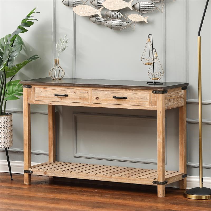 wood two drawer console table whif1091