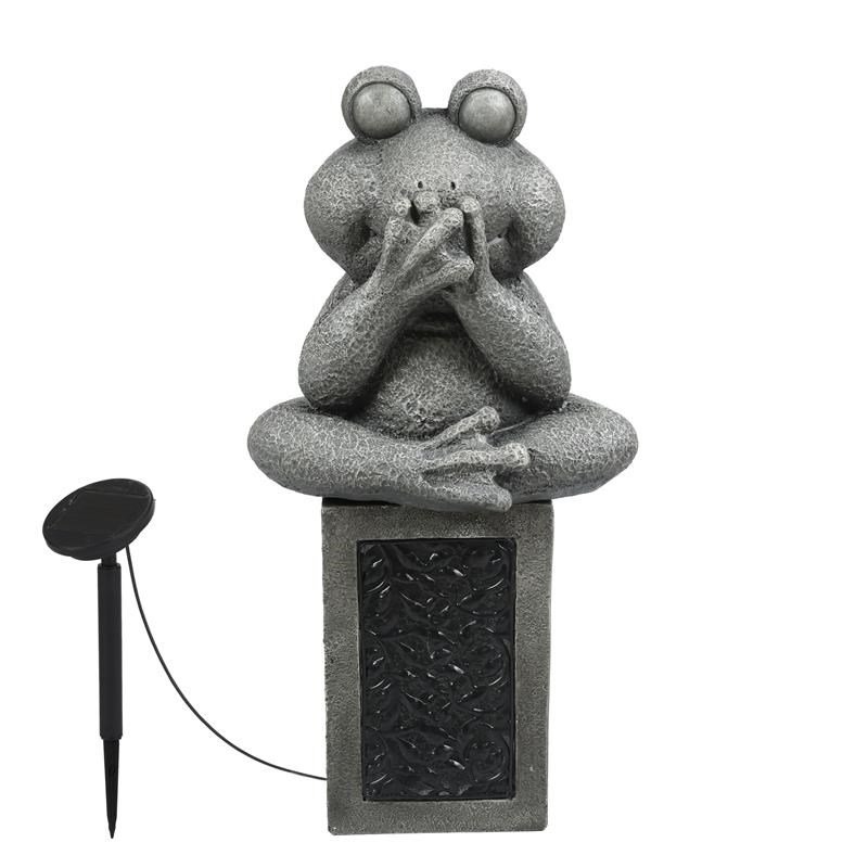 LuxenHome Gray MgO Set of 3 Garden Frog Solar Statues