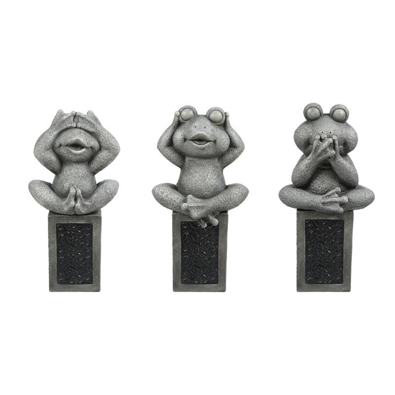 LuxenHome Gray MgO Set of 3 Garden Frog Solar Statues