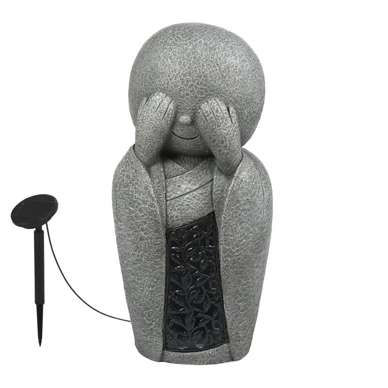 LuxenHome Gray MgO Set of 3 Garden Monk Solar Statues
